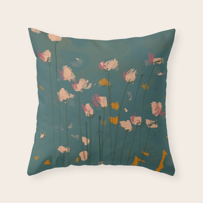 Pastel Floral on Emerald Green Throw Pillow Gallery Image 6