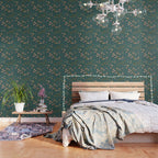 Pastel Floral on Emerald Green Wallpaper Gallery Image 3