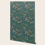 Pastel Floral on Emerald Green Wallpaper Gallery Image 2