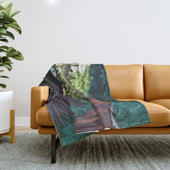 NikkÃ´ gaidÃ´ - Hasui Kawase - The Road to Nikko Kawase Hasui Throw Blanket Gallery Image 1