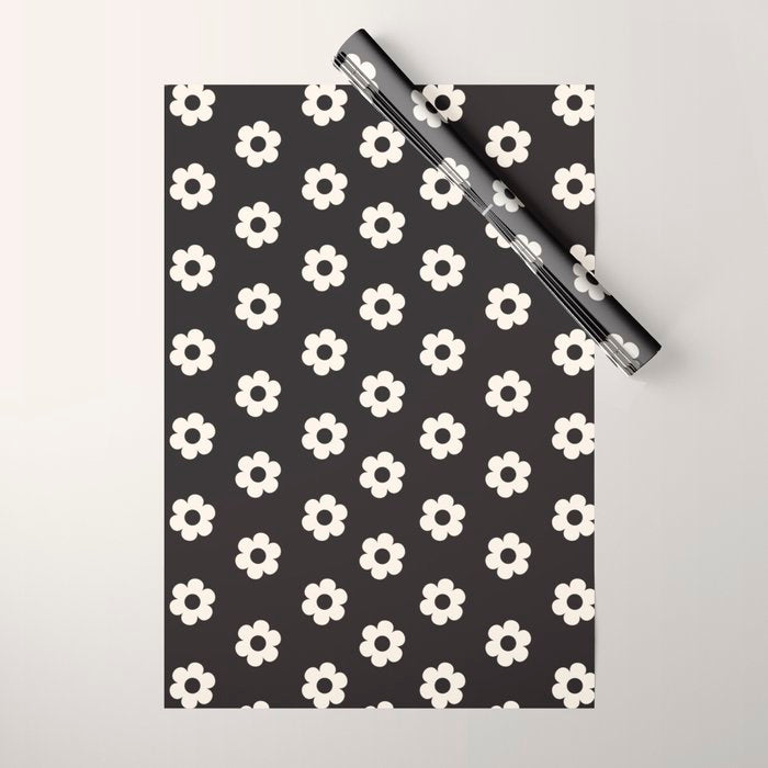 Black and White Daisy Flower Wrapping Paper Gallery Image 1