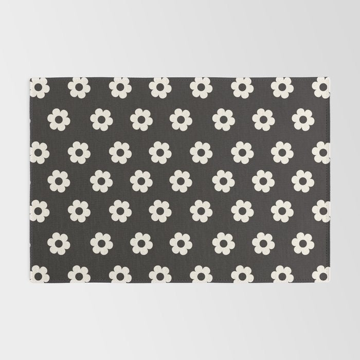 Black and White Daisy Flower Rug Gallery Image 2