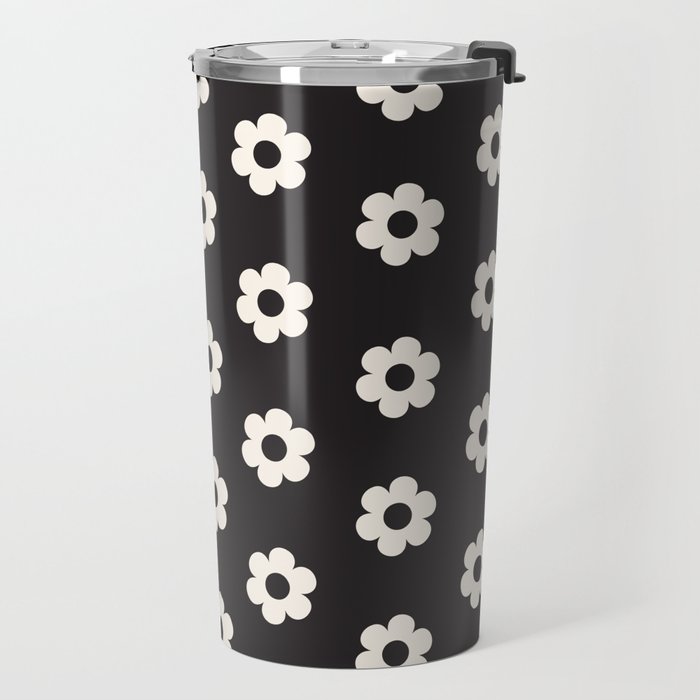 Black and White Daisy Flower Travel Mug Gallery Image 2