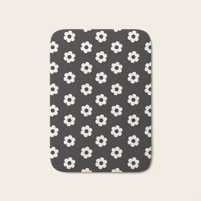 Black and White Daisy Flower Bath Mat Gallery Image 1
