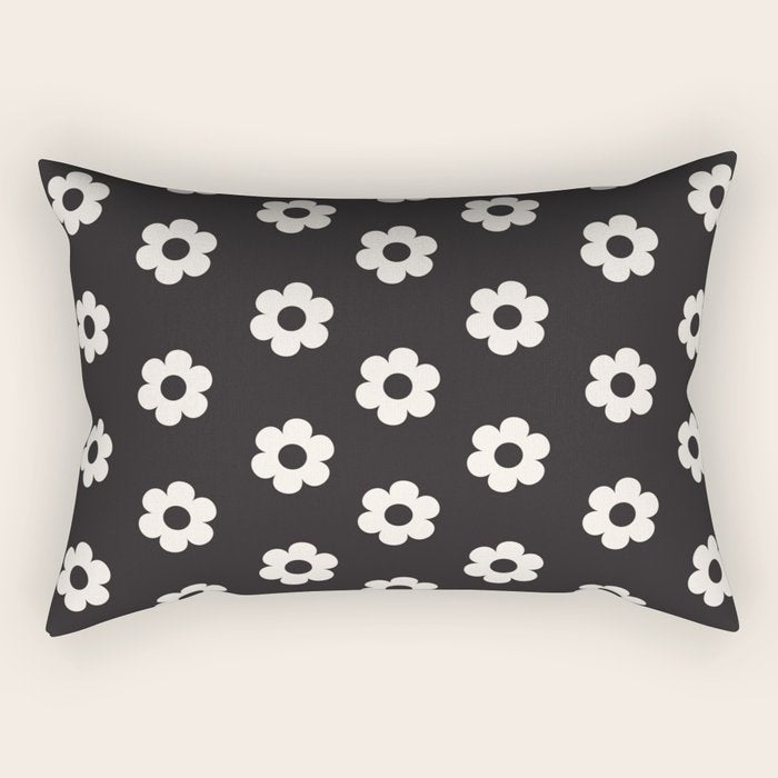 Black and White Daisy Flower Rectangular Pillow Gallery Image 2