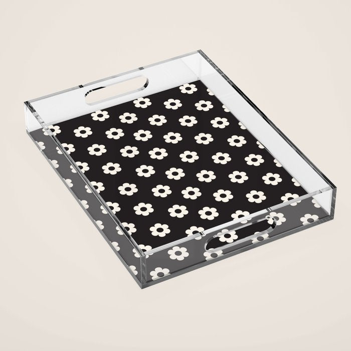 Black and White Daisy Flower Acrylic Tray Gallery Image 1
