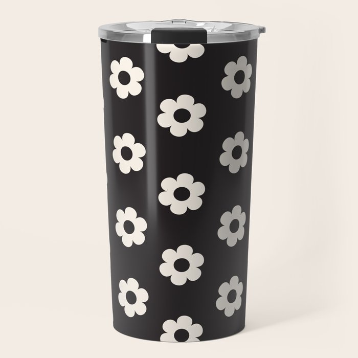 Black and White Daisy Flower Travel Mug Gallery Image 1