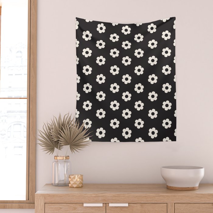 Black and White Daisy Flower Wall Tapestry Gallery Image 2