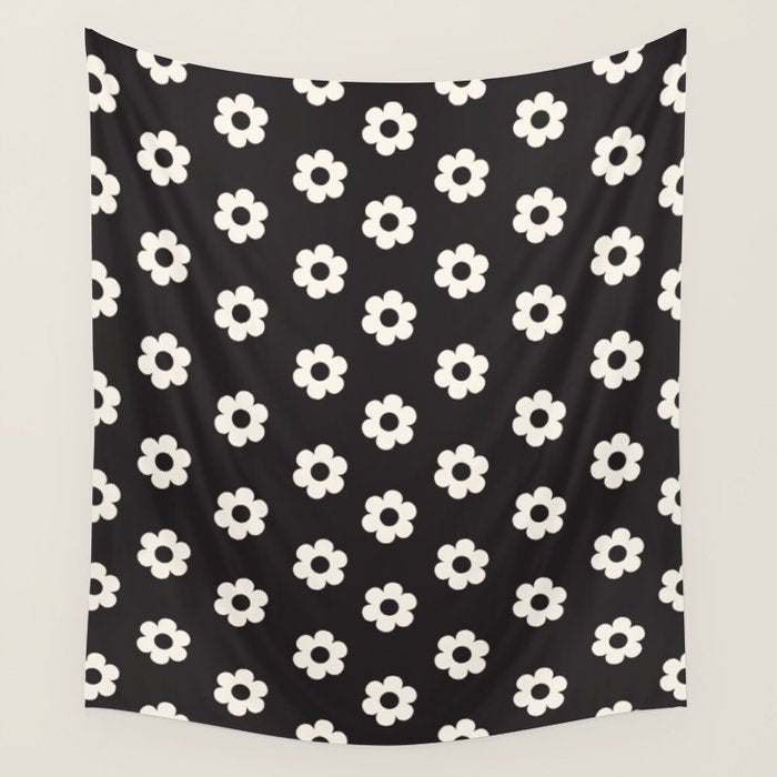Black and White Daisy Flower Wall Tapestry Gallery Image 1
