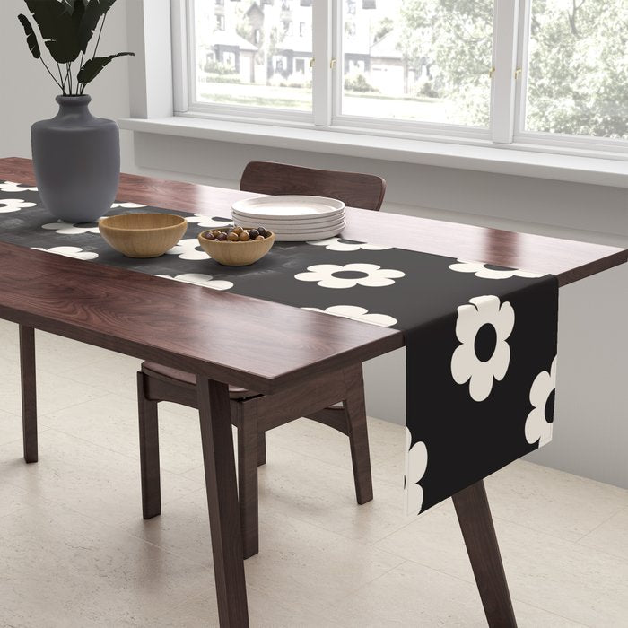 Black and White Daisy Flower Table Runner Gallery Image 2