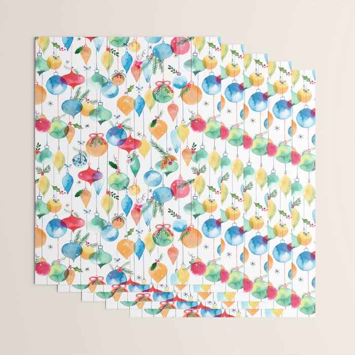 Holiday 2025 Christmas Colorful Baubles Wrapping Paper Gallery Image 3