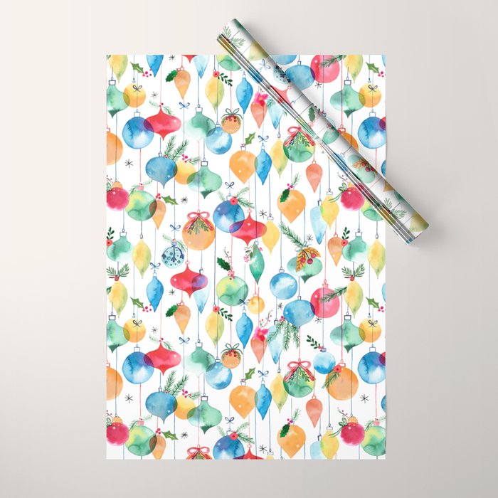 Holiday 2025 Christmas Colorful Baubles Wrapping Paper Gallery Image 1