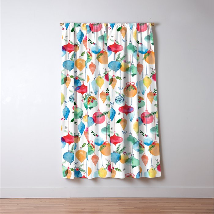 Holiday 2025 Christmas Colorful Baubles Window Curtain Gallery Image 3