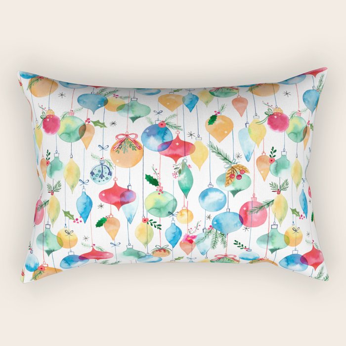 Holiday 2025 Christmas Colorful Baubles Rectangular Pillow Gallery Image 2