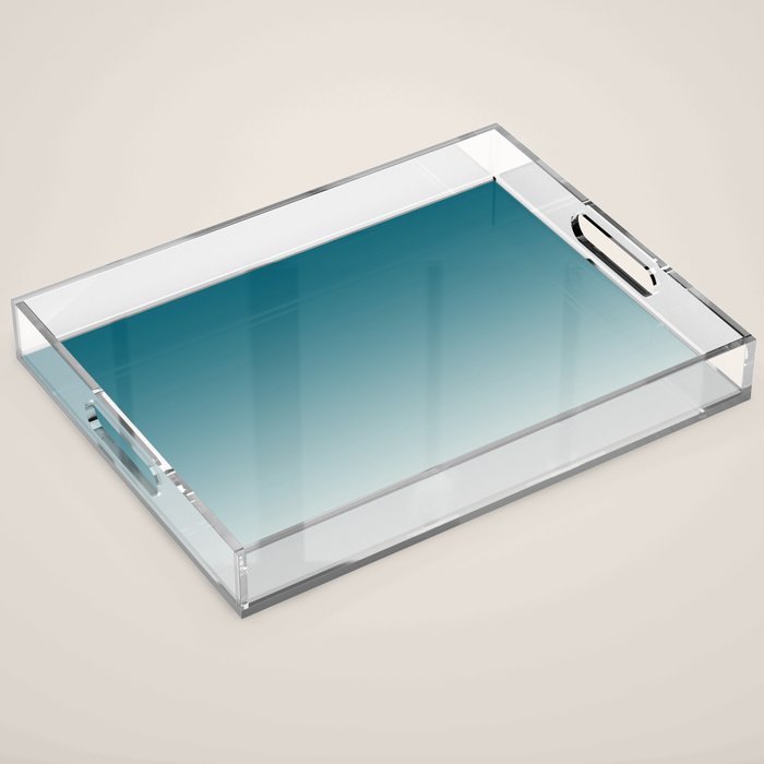 Tropical Dark Teal Gradient Inspired by Sherwin Williams 2020 Trending Color Oceanside SW6496 on Off White Acrylic Tray Gallery Image 1