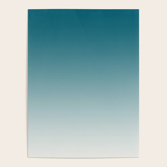 Tropical Dark Teal Gradient Inspired by Sherwin Williams 2020 Trending Color Oceanside SW6496 on Off White Poster Gallery Image 1