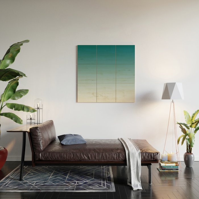 Tropical Dark Teal Gradient Inspired by Sherwin Williams 2020 Trending Color Oceanside SW6496 on Off White Wood Wall Art Gallery Image 2