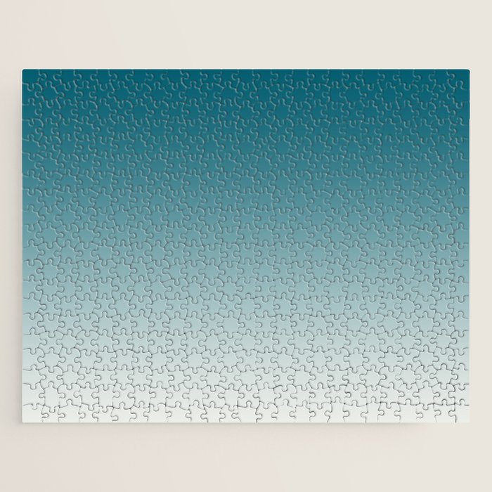 Tropical Dark Teal Gradient Inspired by Sherwin Williams 2020 Trending Color Oceanside SW6496 on Off White Jigsaw Puzzle Gallery Image 1