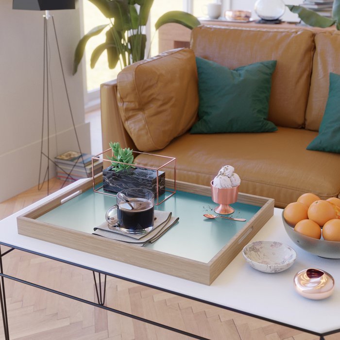 Tropical Dark Teal Gradient Inspired by Sherwin Williams 2020 Trending Color Oceanside SW6496 on Off White Serving Tray Gallery Image 2