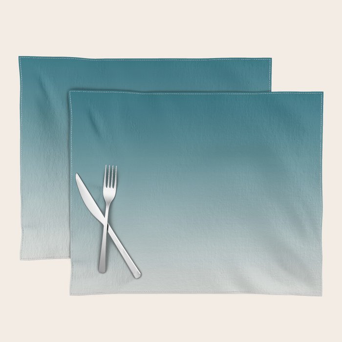 Tropical Dark Teal Gradient Inspired by Sherwin Williams 2020 Trending Color Oceanside SW6496 on Off White Placemat Gallery Image 1