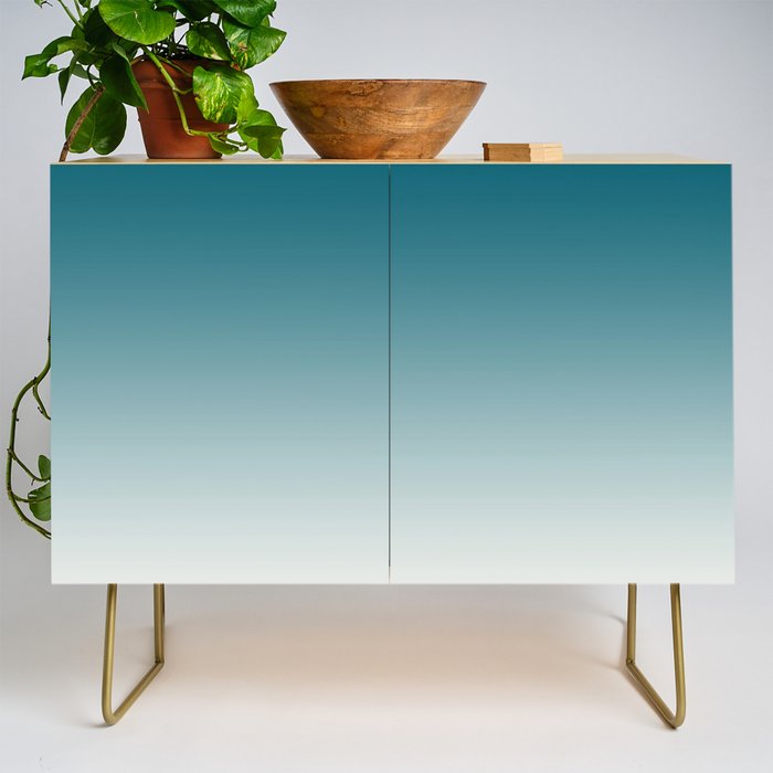 Tropical Dark Teal Gradient Inspired by Sherwin Williams 2020 Trending Color Oceanside SW6496 on Off White Credenza Gallery Image 1