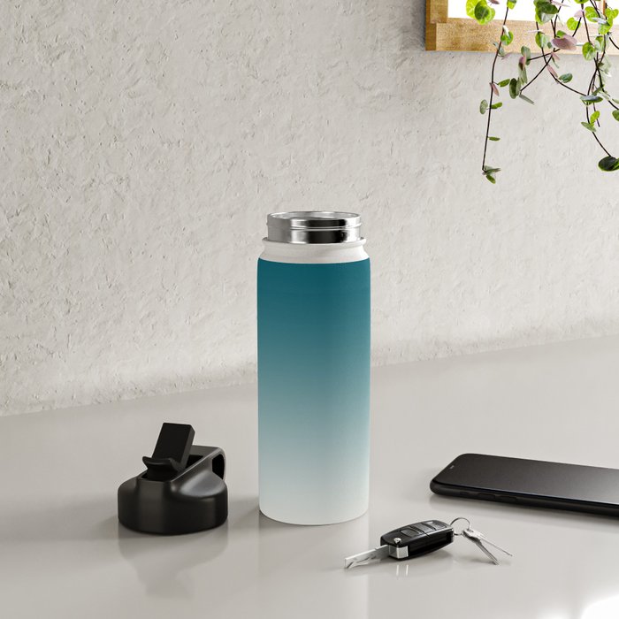 Tropical Dark Teal Gradient Inspired by Sherwin Williams 2020 Trending Color Oceanside SW6496 on Off White Water Bottle Gallery Image 4