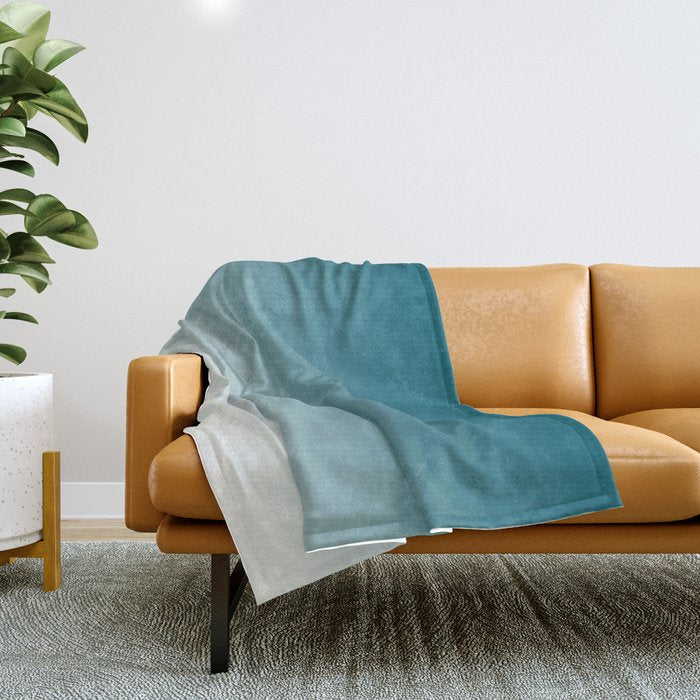 Tropical Dark Teal Gradient Inspired by Sherwin Williams 2020 Trending Color Oceanside SW6496 on Off White Throw Blanket Gallery Image 1
