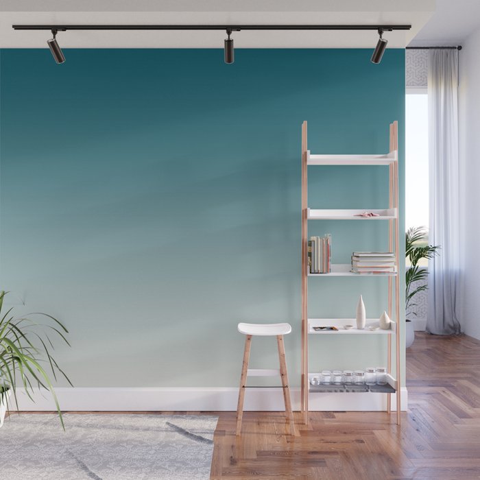 Tropical Dark Teal Gradient Inspired by Sherwin Williams 2020 Trending Color Oceanside SW6496 on Off White Wall Mural Gallery Image 1