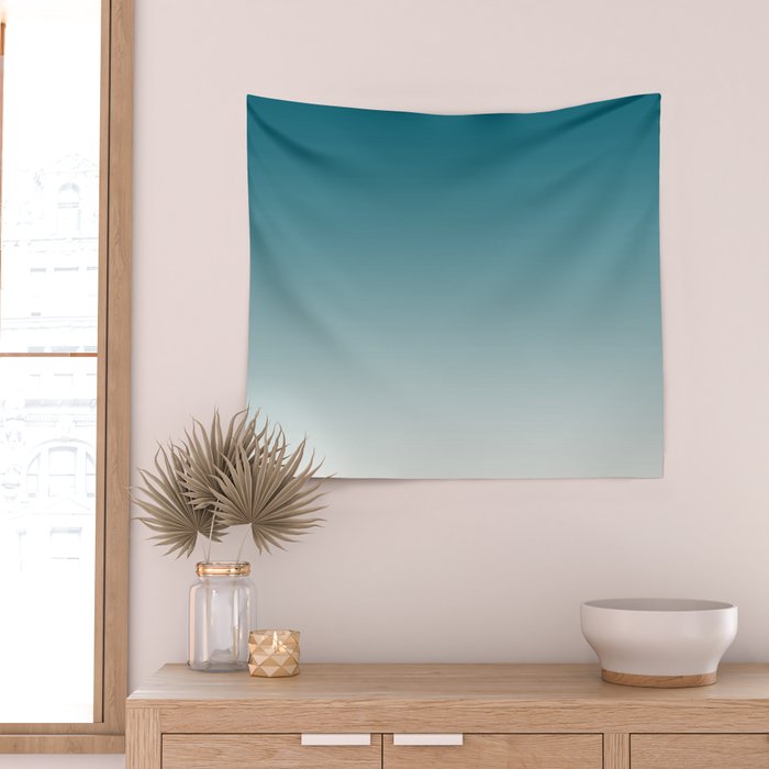 Tropical Dark Teal Gradient Inspired by Sherwin Williams 2020 Trending Color Oceanside SW6496 on Off White Wall Tapestry Gallery Image 2