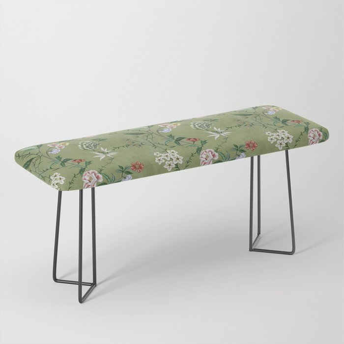 Chinoiserie Regency green, florals Bench Gallery Image 1