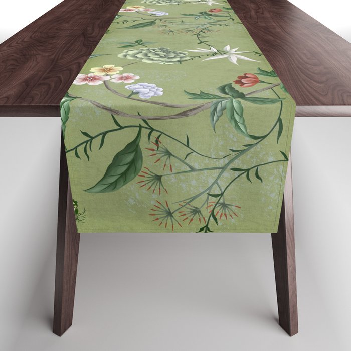 Chinoiserie Regency green, florals Table Runner Gallery Image 1