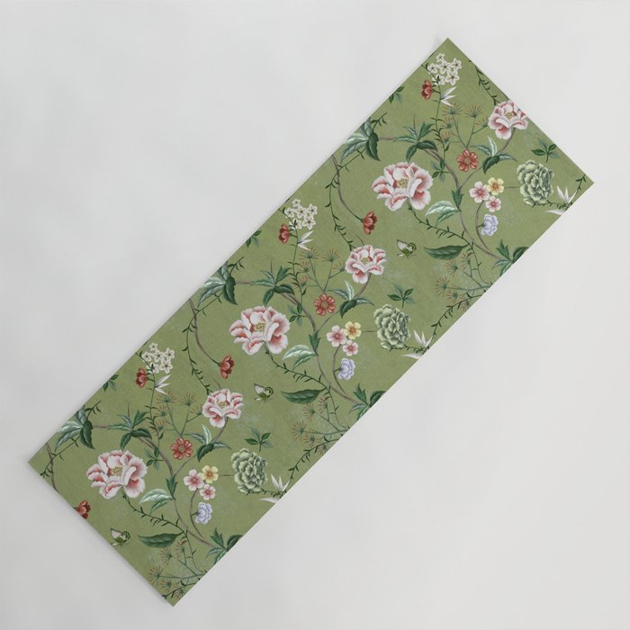 Chinoiserie Regency green, florals Yoga Mat Gallery Image 1