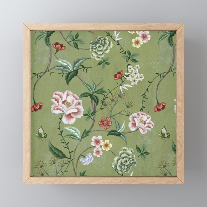 Chinoiserie Regency green, florals Mini Art Print Gallery Image 1