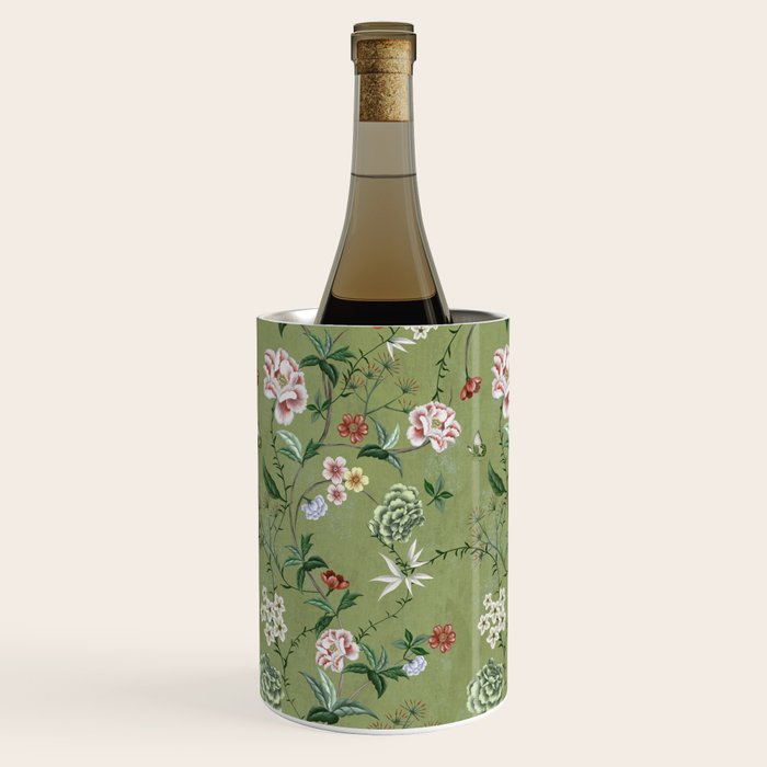 Chinoiserie Regency green, florals Wine Chiller Gallery Image 2