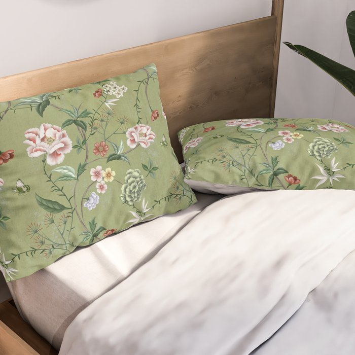 Chinoiserie Regency green, florals Pillow Sham Gallery Image 2