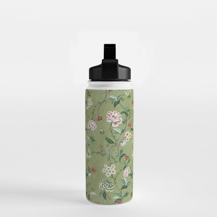 Chinoiserie Regency green, florals Water Bottle Gallery Image 2