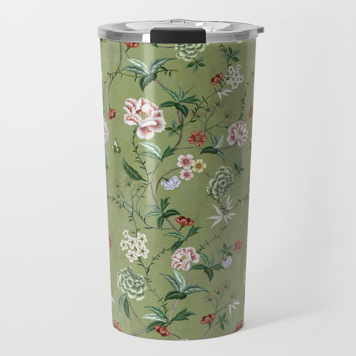 Chinoiserie Regency green, florals Travel Mug Gallery Image 1