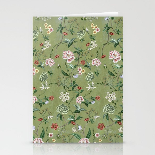 Chinoiserie Regency green, florals Stationery Card Gallery Image 1