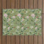 Chinoiserie Regency green, florals Outdoor Rug Gallery Image 1