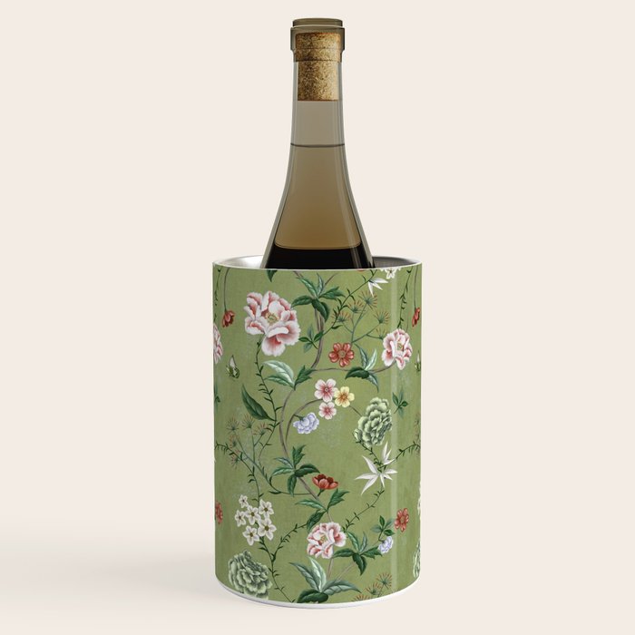 Chinoiserie Regency green, florals Wine Chiller Gallery Image 1