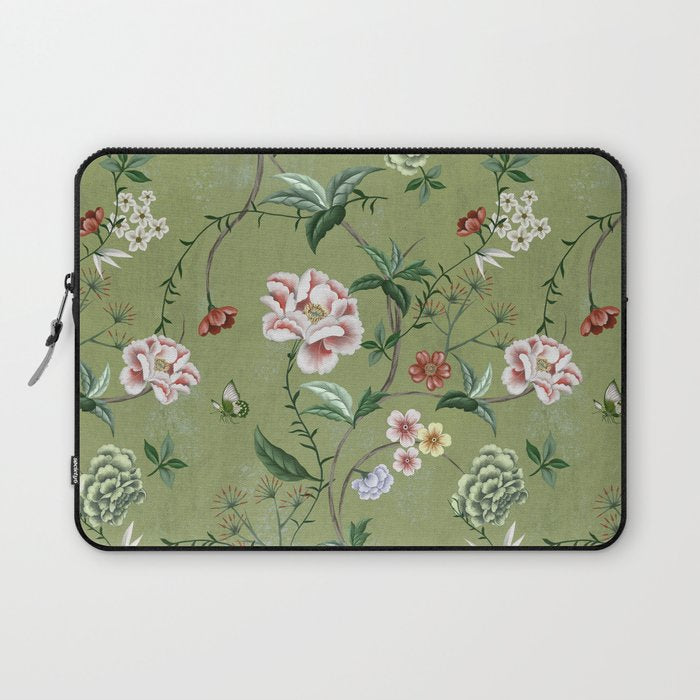 Chinoiserie Regency green, florals Laptop Sleeve Gallery Image 1