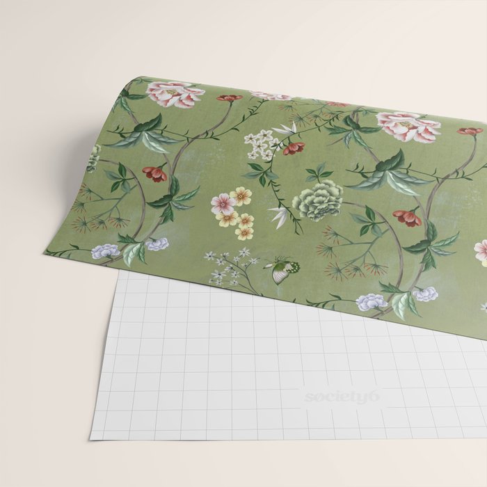 Chinoiserie Regency green, florals Wrapping Paper Gallery Image 2