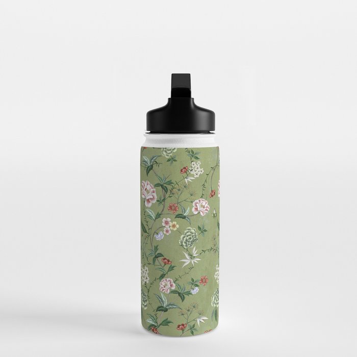 Chinoiserie Regency green, florals Water Bottle Gallery Image 3