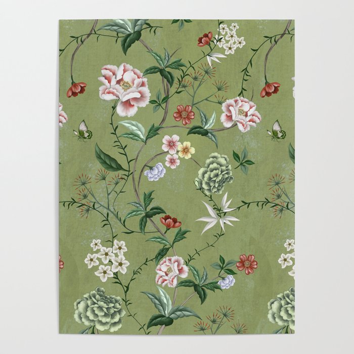 Chinoiserie Regency green, florals Poster Gallery Image 4