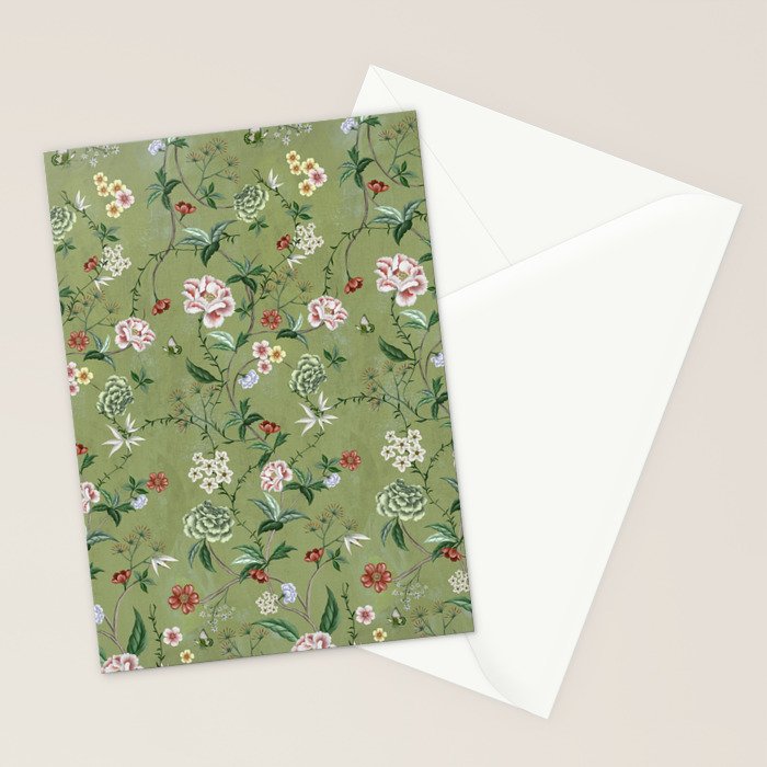 Chinoiserie Regency green, florals Stationery Card Gallery Image 2