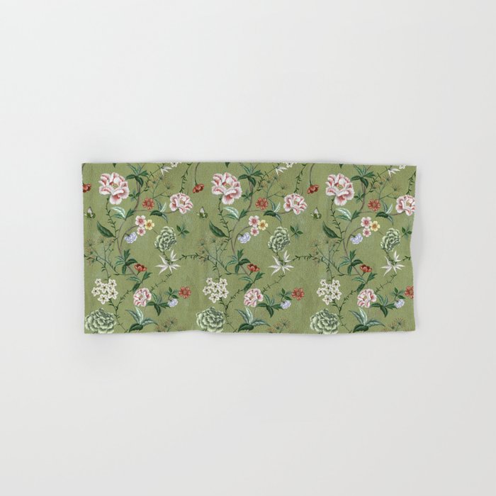 Chinoiserie Regency green, florals Bath Towel Gallery Image 1