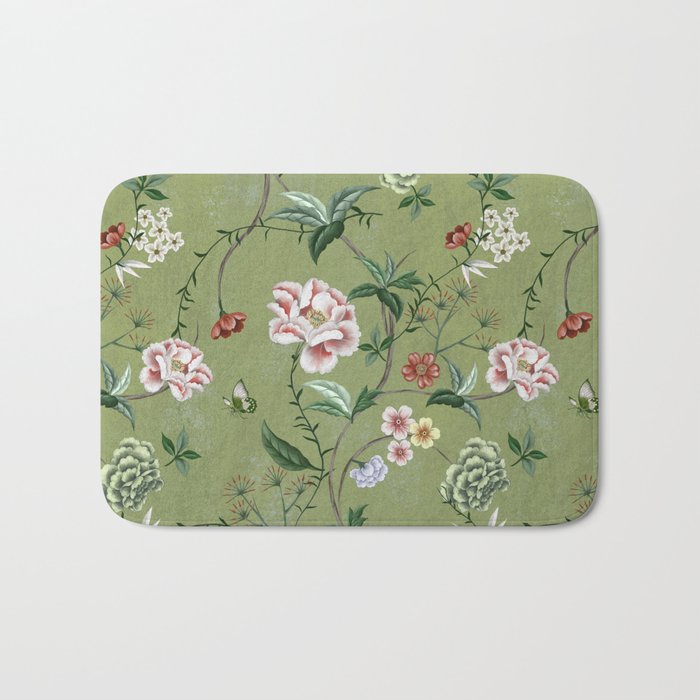 Chinoiserie Regency green, florals Bath Mat Gallery Image 1