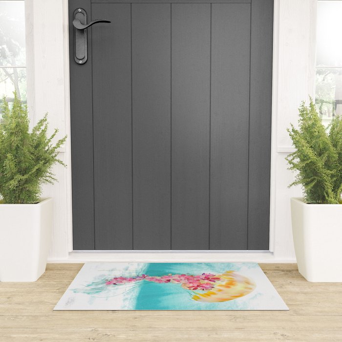 Jellyfish with Flowers Welcome Mat Gallery Image 3