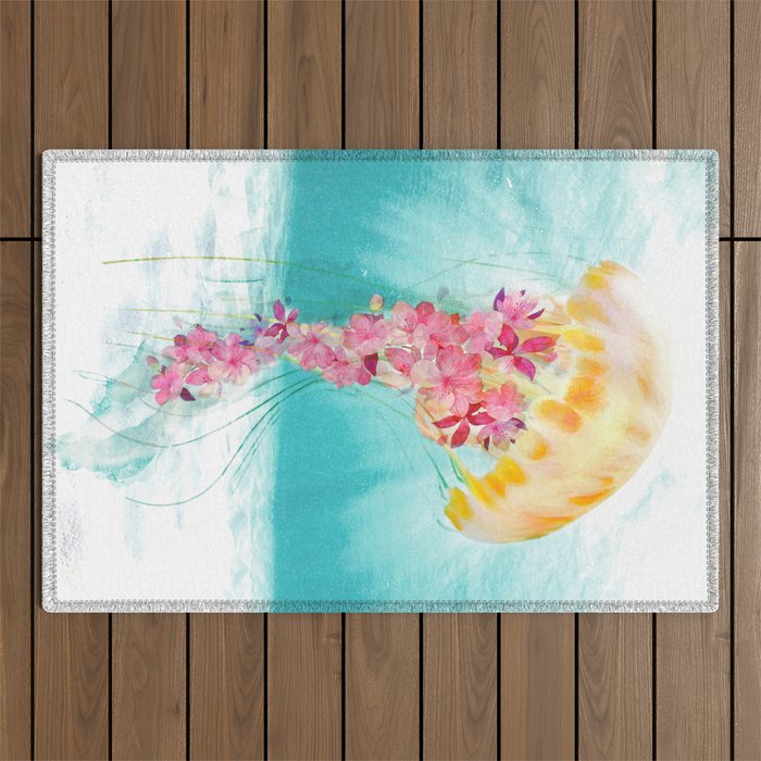 Jellyfish with Flowers Outdoor Rug Gallery Image 1