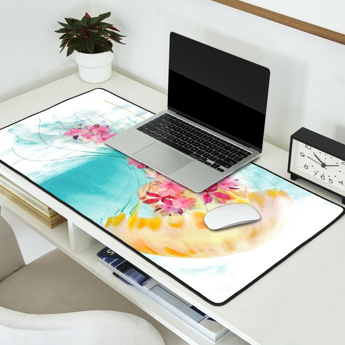 Jellyfish with Flowers Desk Mat Gallery Image 2